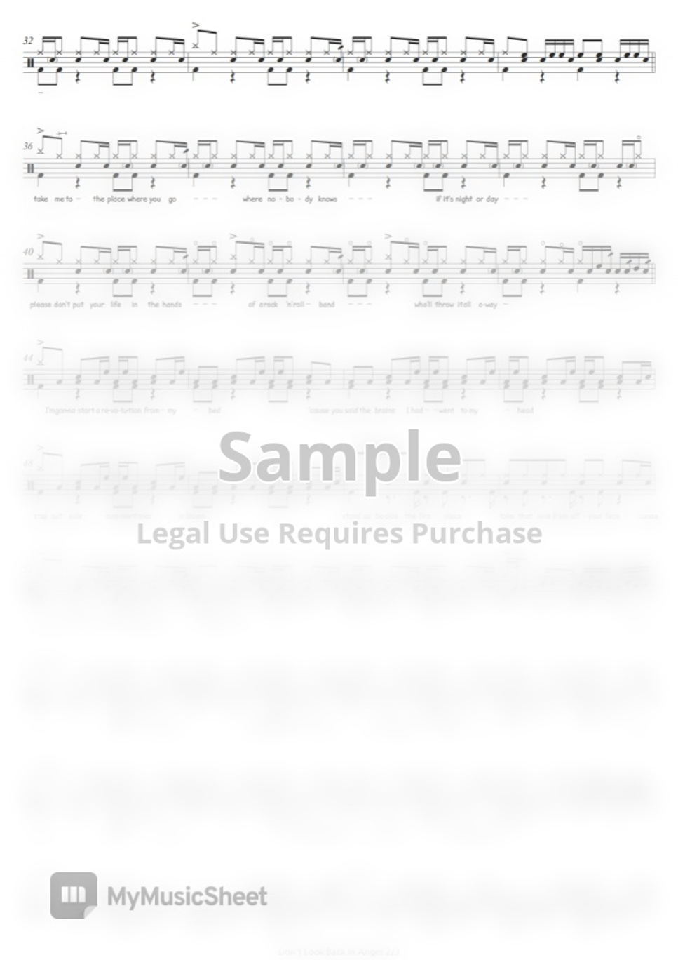 Oasis Don't Look Back In Anger Drums Sheet