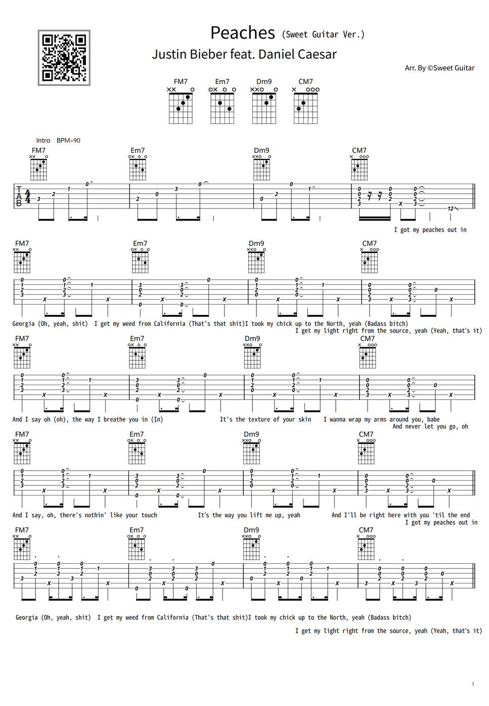 Justin Bieber feat. Daniel Caesar & Giveon Peaches (EASY Chord