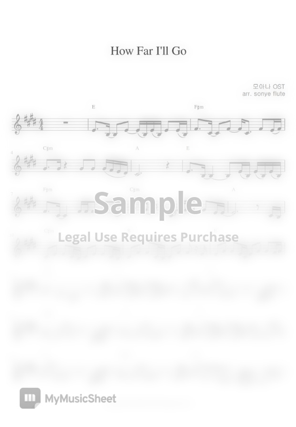 Disney Moana OST How Far I'll Go (Flute Sheet Music) by sonye flute