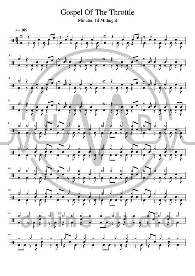 Minutes Til Midnight Gospel Of The Throttle Drum By Hmd Online Studio Sheet