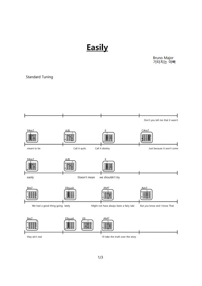 Bruno Major Easily Guitar Chords Sheet From 6345 Komca Sheet Music