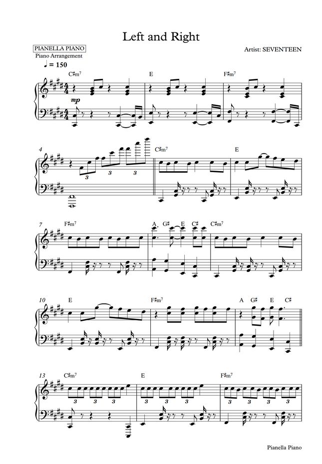 SEVENTEEN - Left & Right (Piano Sheet) by Pianella Piano Sheet