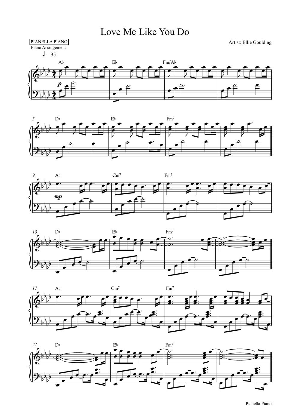 Ellie Goulding Love Me Like You Do (Piano Sheet) Bản nhạc by Pianella