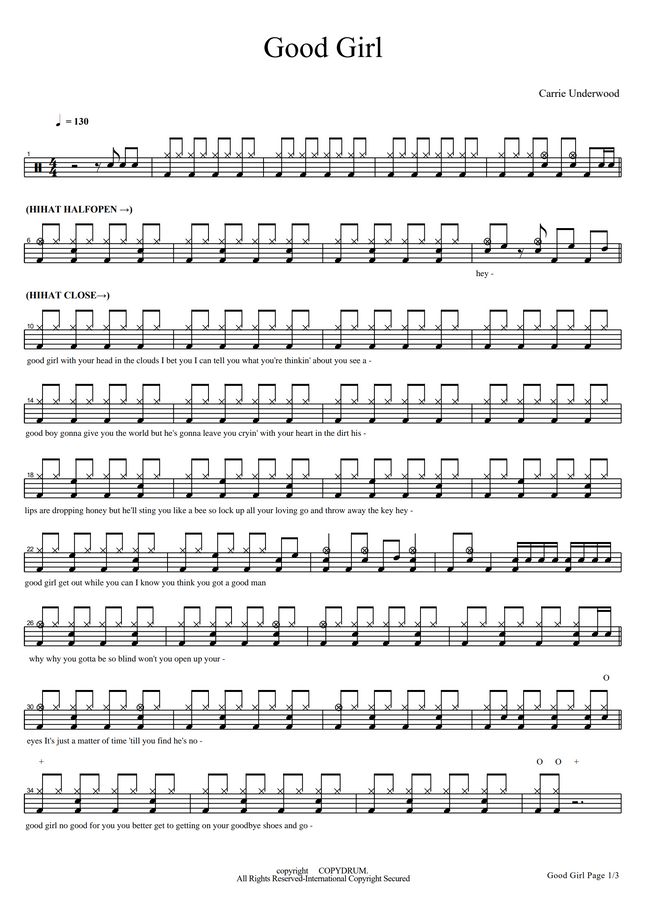 Carrie Underwood - Good Girl by COPYDRUM Sheet Music
