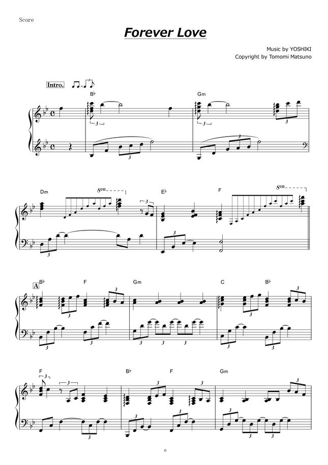 X JAPAN / YOSHIKI Forever Love by piano*score楽譜