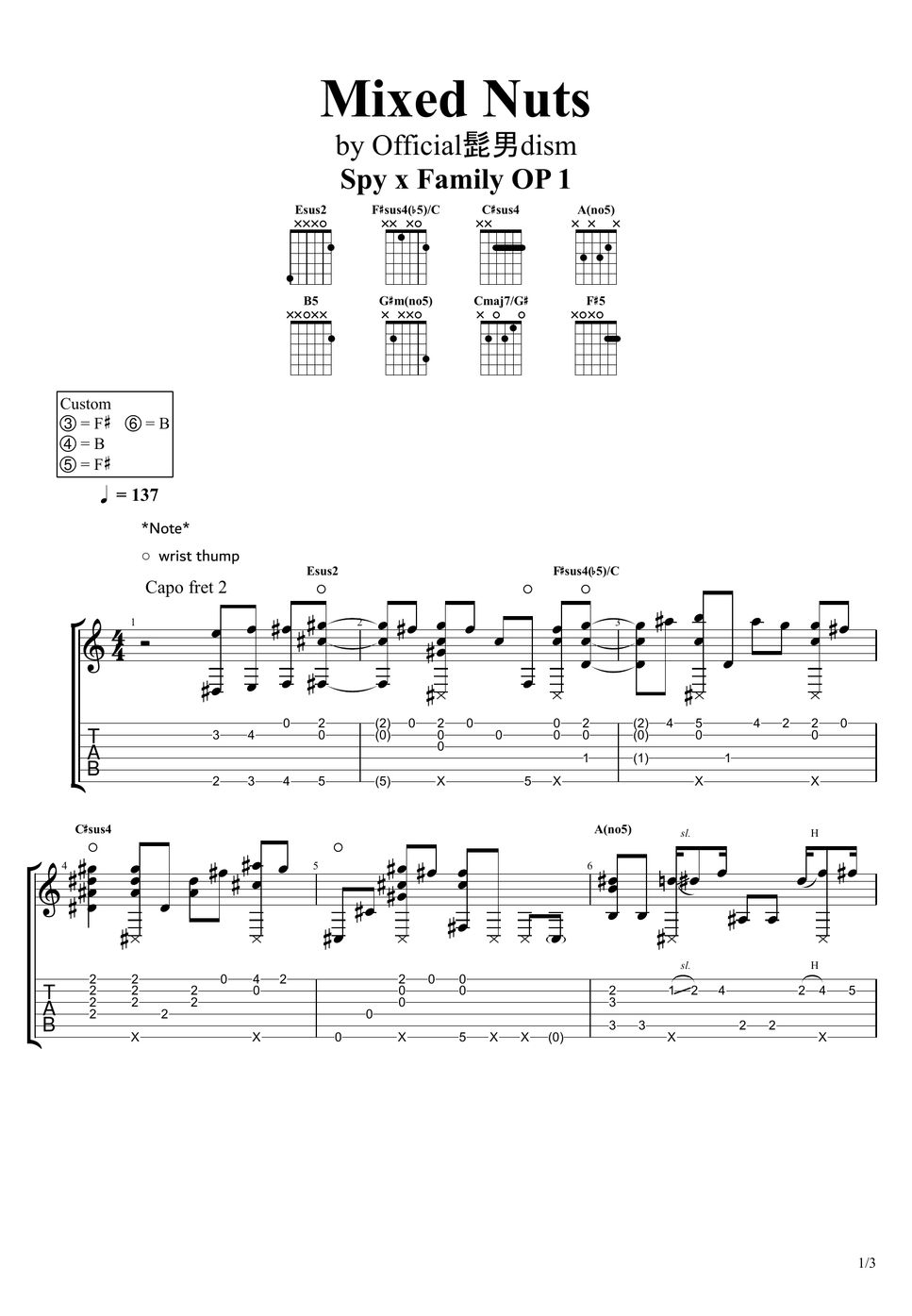 Spy x Family OP1 Mixed Nuts タブ by Official HIGE DANdism