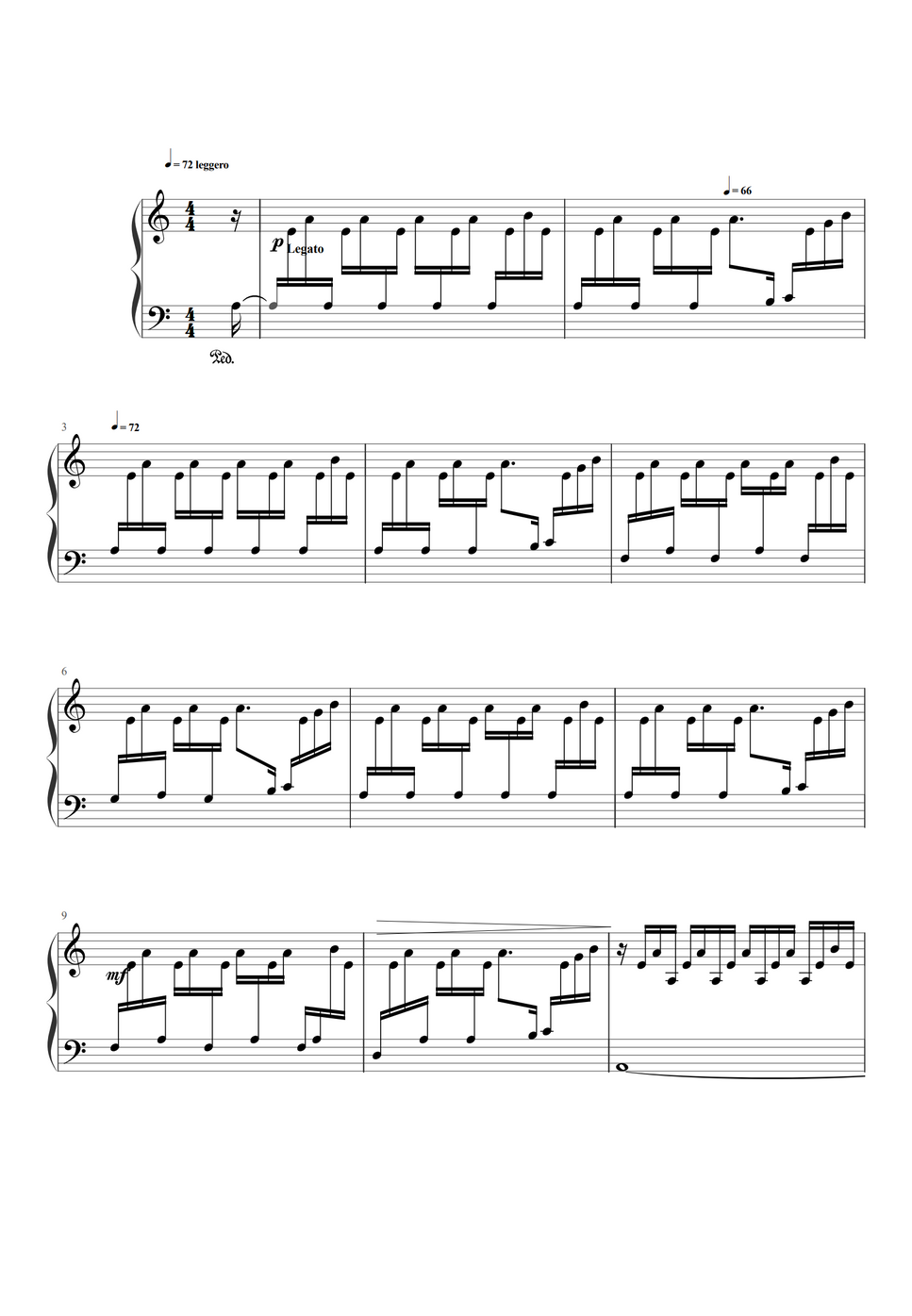 Ludovico Einaudi Una Mattina,from Intouchables,Piano Solo Sheet by Poonmusic Partition