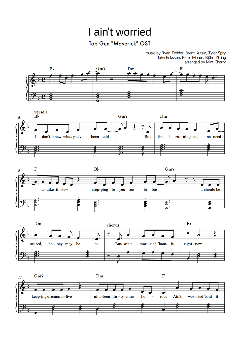 onerepublic-i-ain-t-worried-easy-version-spartito-by-mint-cherry