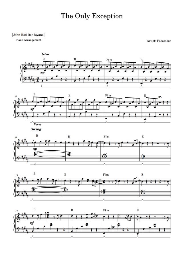 Paramore - The Only Exception (PIANO SHEET) by John Rod Dondoyano