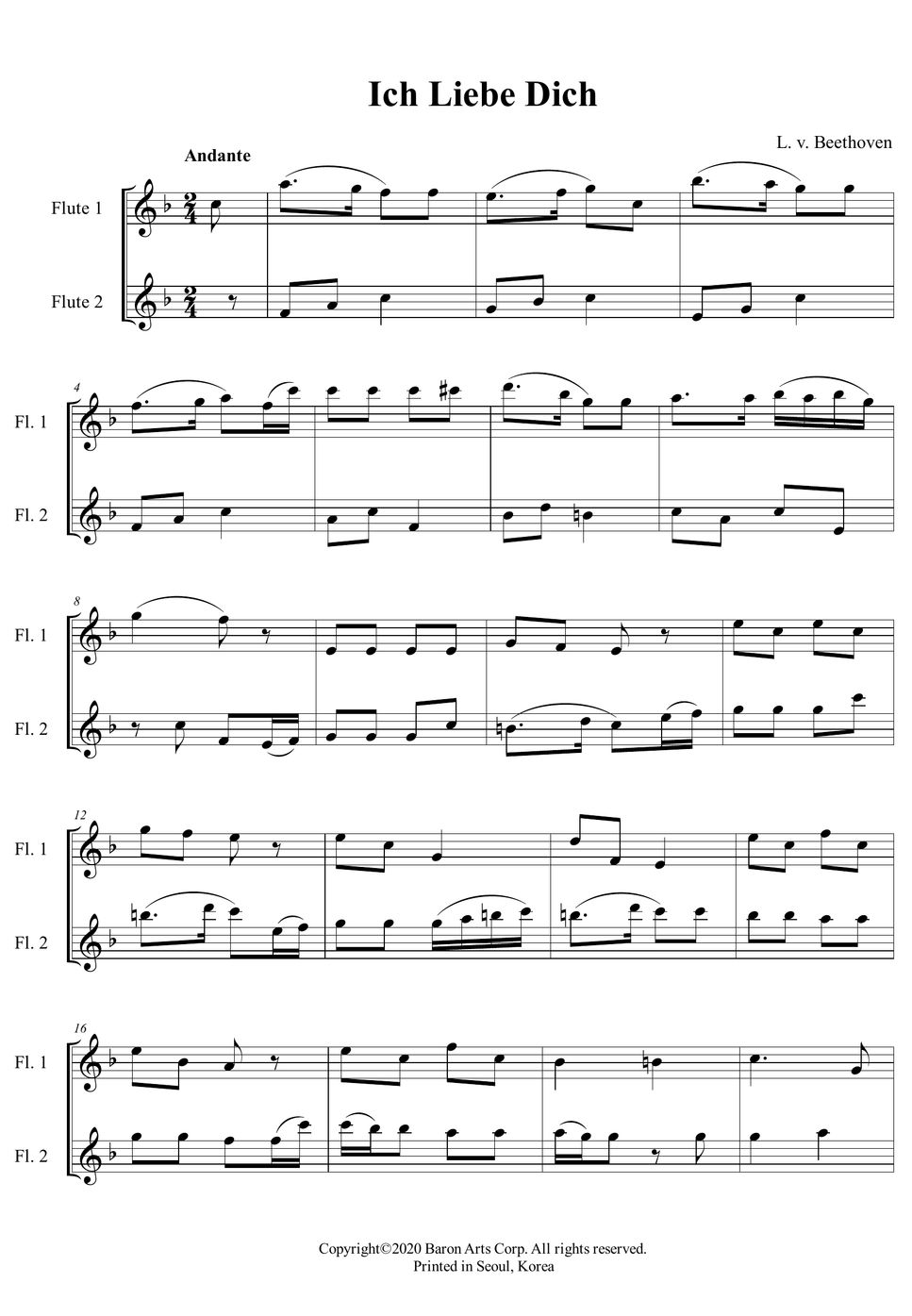 Ich Lieb Dich überhaupt Nicht Mehr Text L. v. Beethoven - Ich Liebe Dich(플룻 듀엣, Flute duet, 투플룻) (투플룻