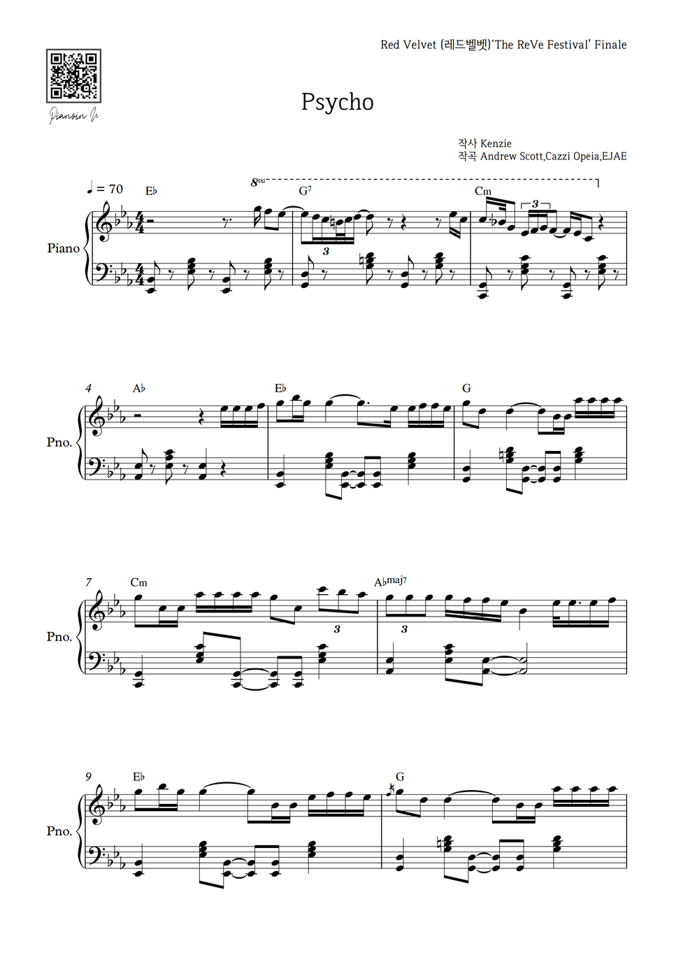 Red Velvet 레드벨벳 Psycho by PIANOiNU Sheet