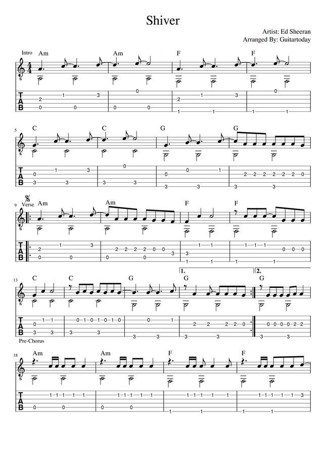 Ed Sheeran Shiver Sheet Music