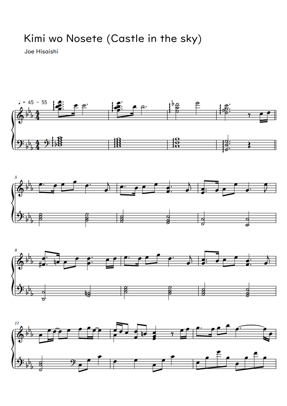 久石譲 (Joe Hisaishi) Innocent (Castle in the sky) (Sheet Music, MIDI,) by Roxette Sheet