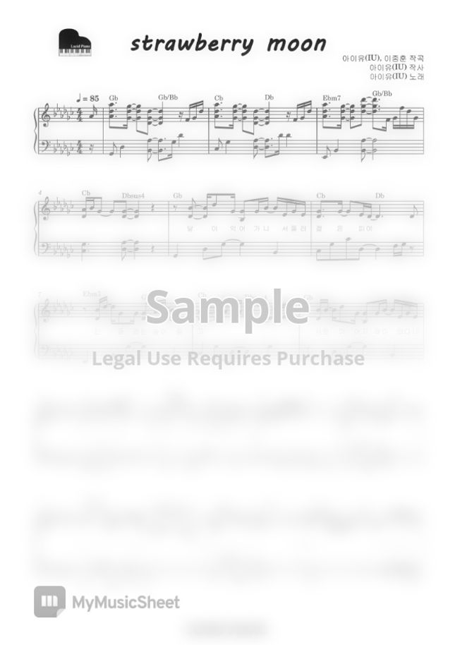 IU strawberry moon (original keyGb) by Lucid Piano Sheet Music