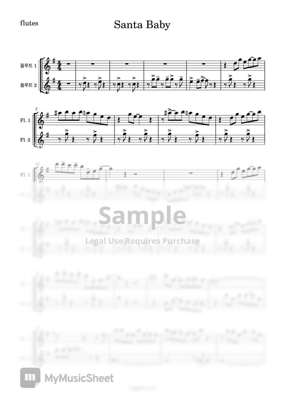 eartha kitt Santa baby (Two flutes) by simpleflutemusic Sheet