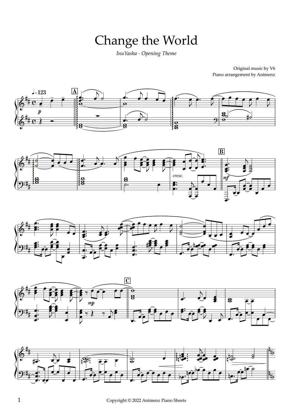 V6 change the world inuyasha op1 by animenz sheet