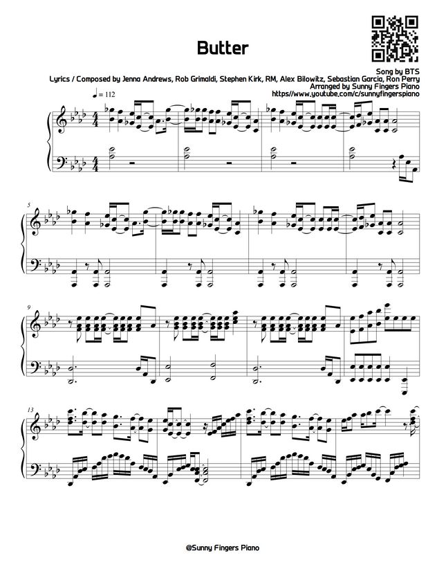 BTS Butter by Sunny Fingers Piano Sheet Music