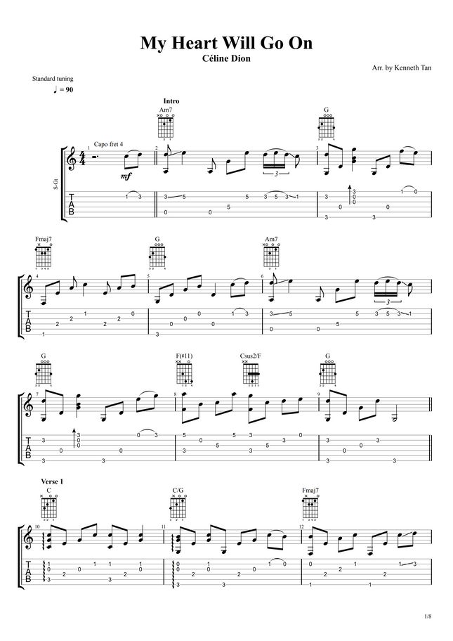 My Heart Will Go On Noten Für Flöte Celine Dion - My Heart Will Go On | Fingerstyle Guitar Sheet Music