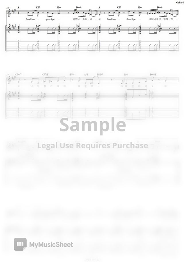 Punch Yesterday Guitar Sheet Music