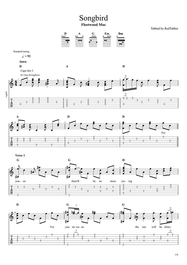 Fleetwood Mac Songbird (fingerstyle) by RedTabber Sheet Music