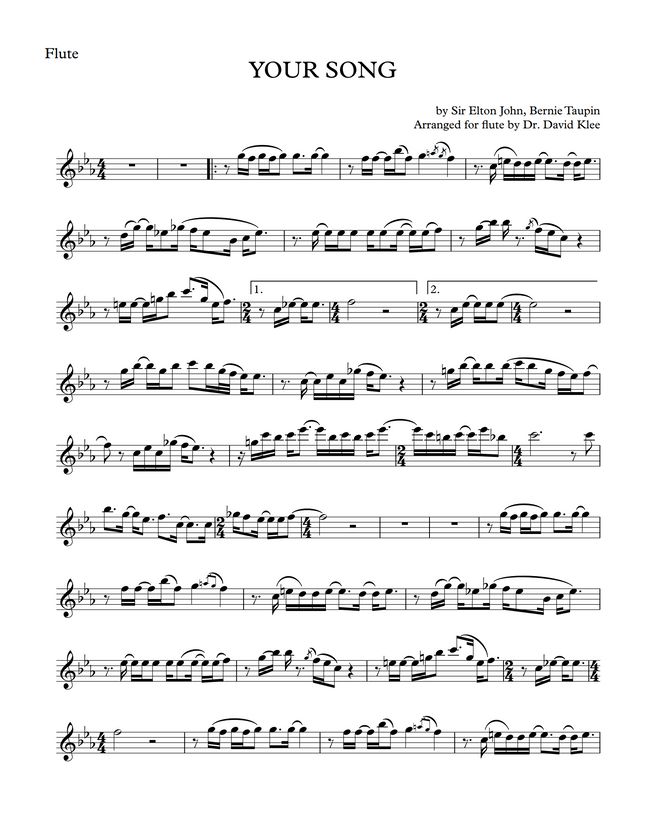 Elton John Your Song by Dr David Klee Sheet Music