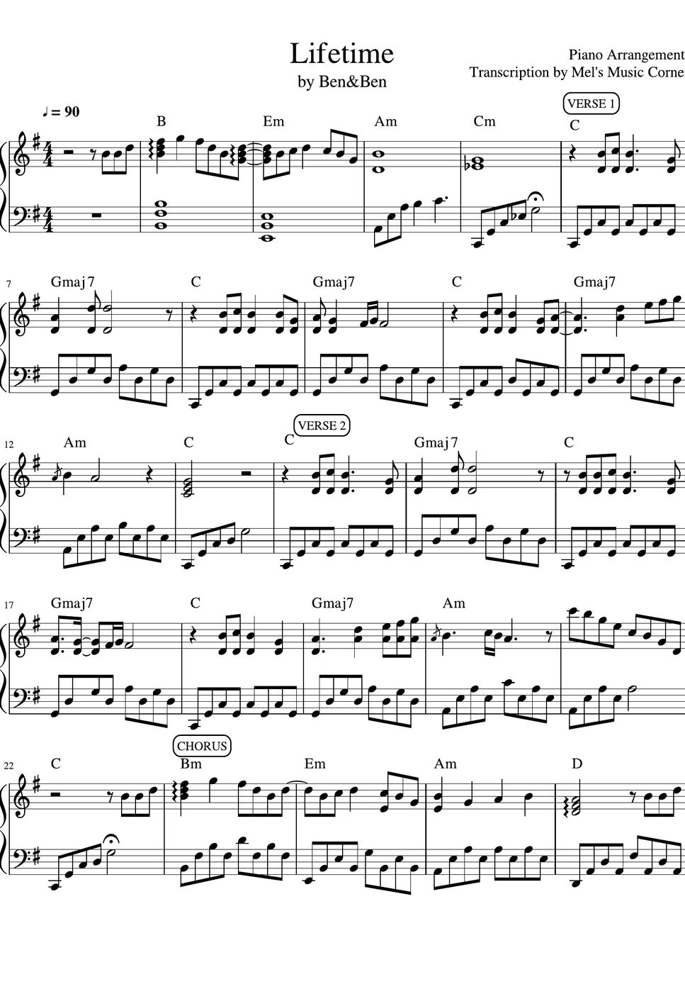 Ben&Ben Lifetime (piano sheet music) Sheet by Mel's Music Corner