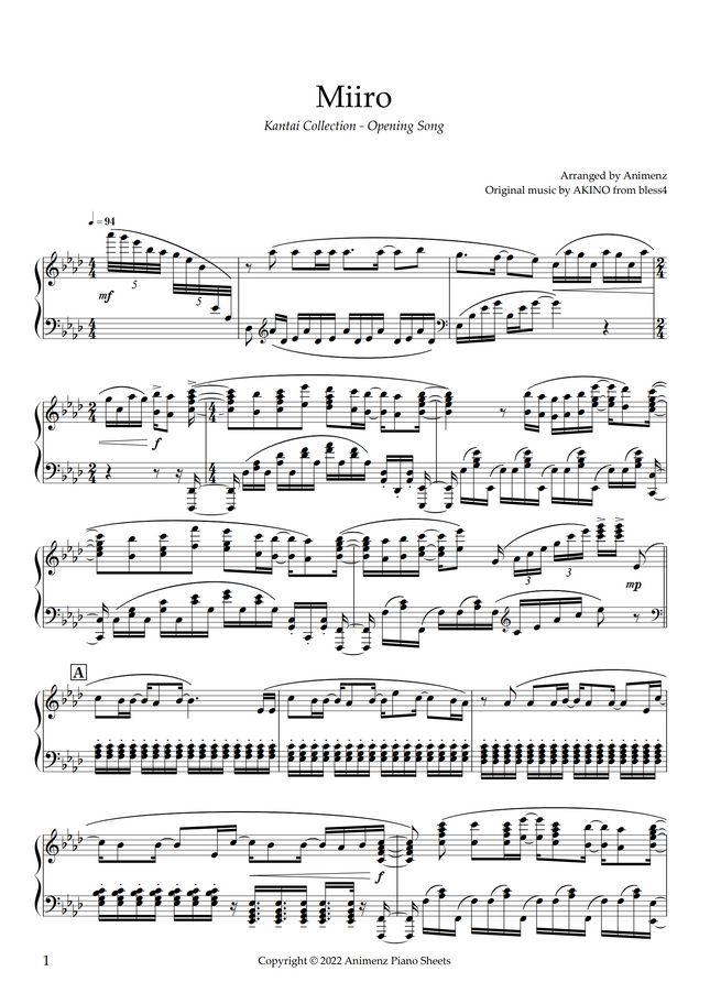 AKINO from bless4 Miiro (Kantai Collection OP) by Animenz Sheet Music