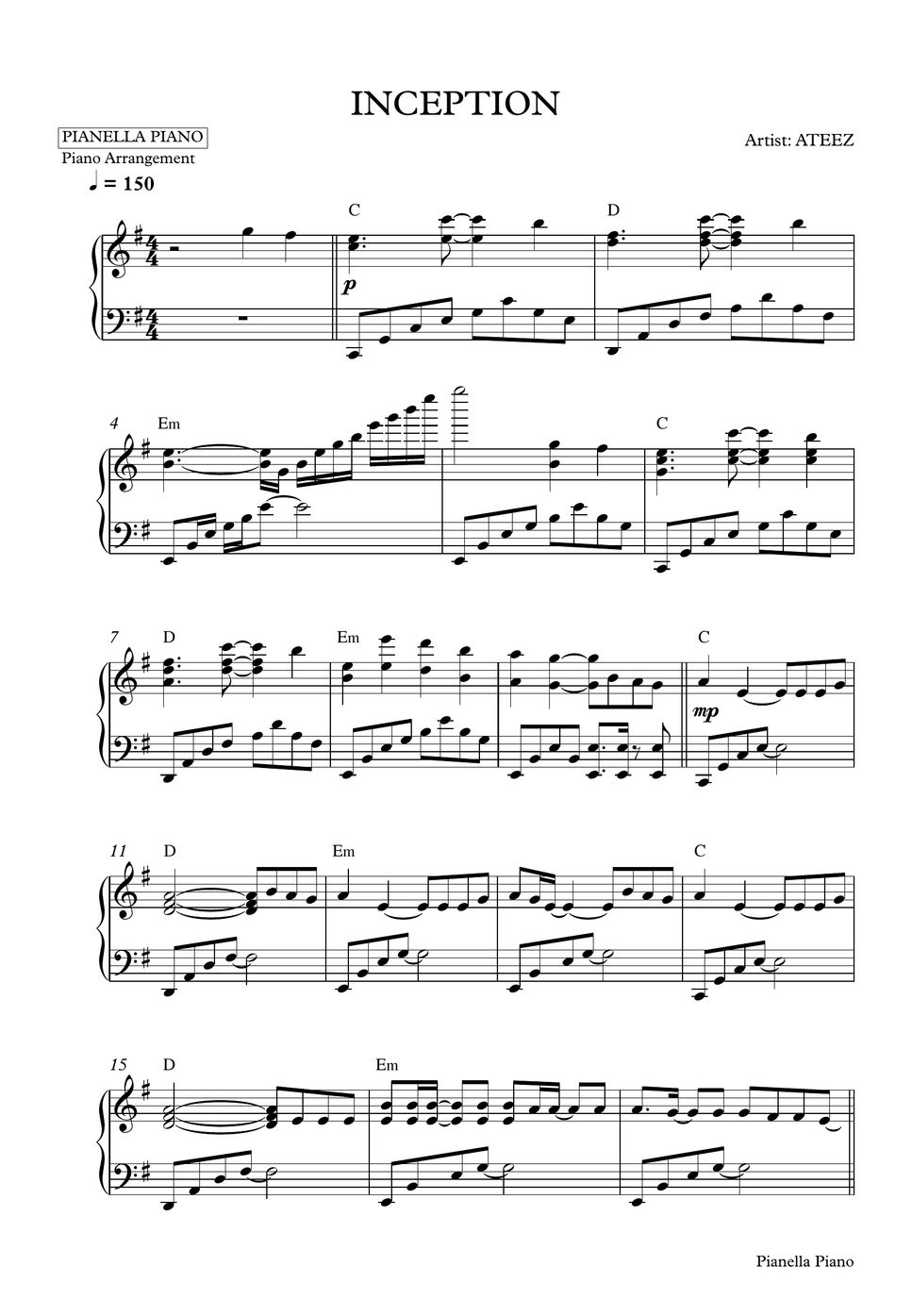 ATEEZ INCEPTION (Piano Sheet) Sheet by Pianella Piano