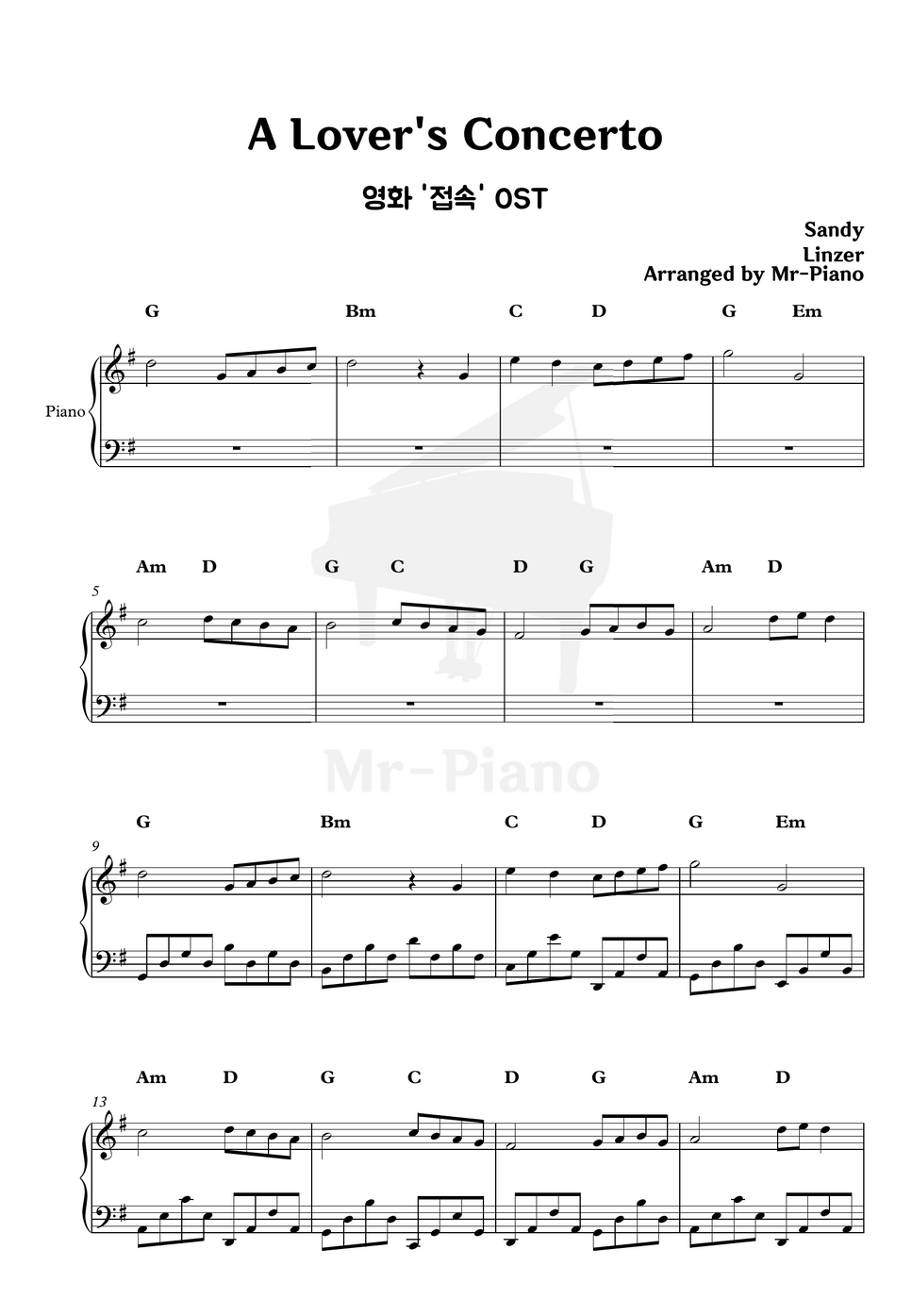 Sandy Linzer A Lover's Concerto by MrPiano Sheet