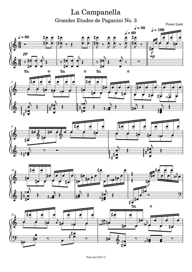 Franz Liszt La Campanella by Piano Suit Sheet Music