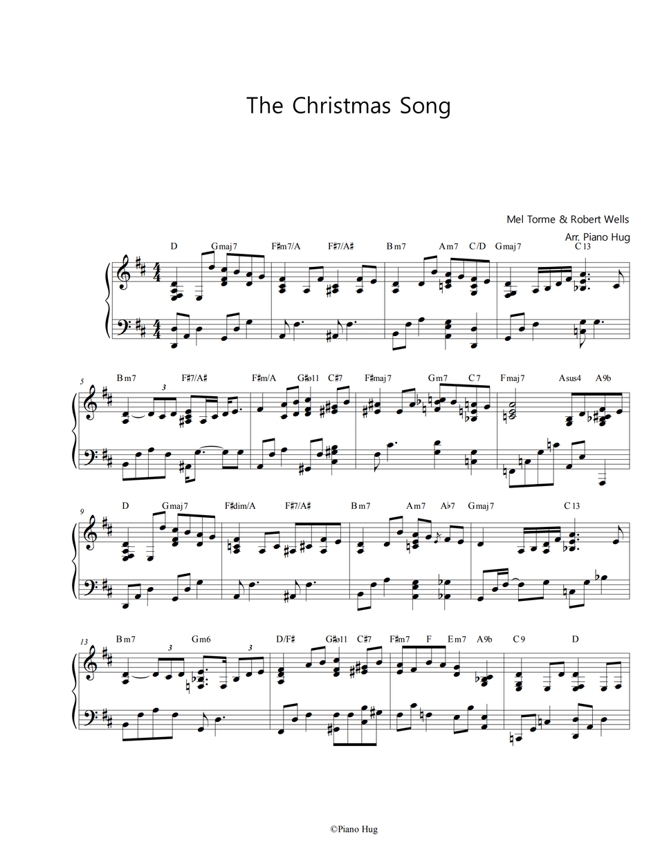 Christmas Carol The Christmas Song by Piano Hug Partition musicale