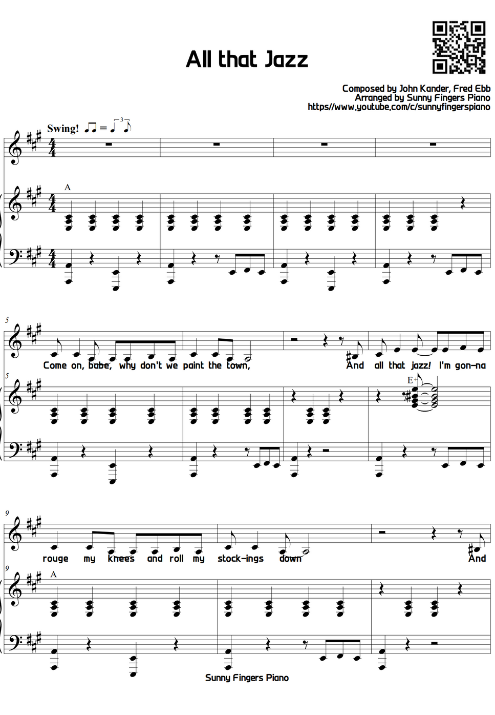 Musical 'Chicago' OST All that Jazz (3단(piano+vocal)) by Sunny