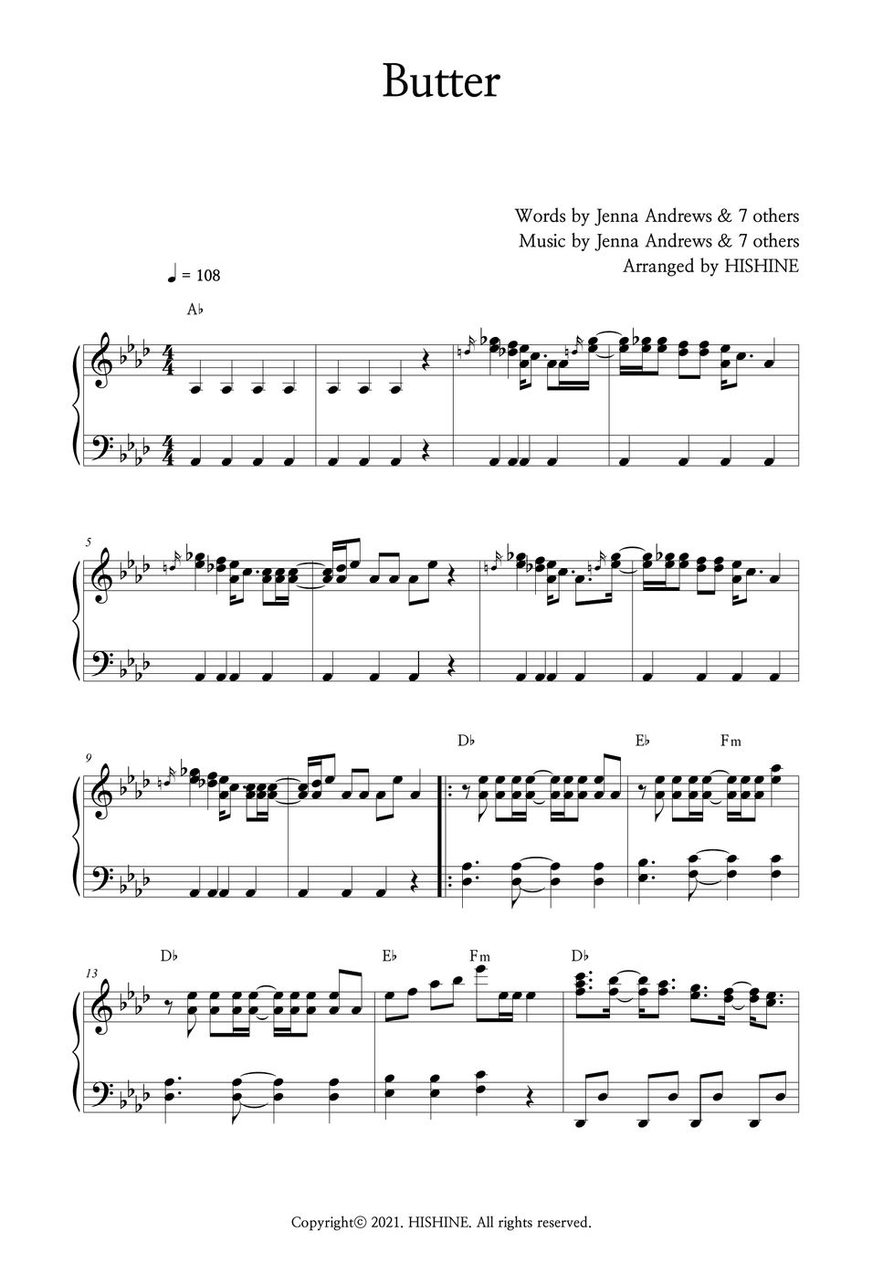 BTS Butter Notenblatt by HISHINE