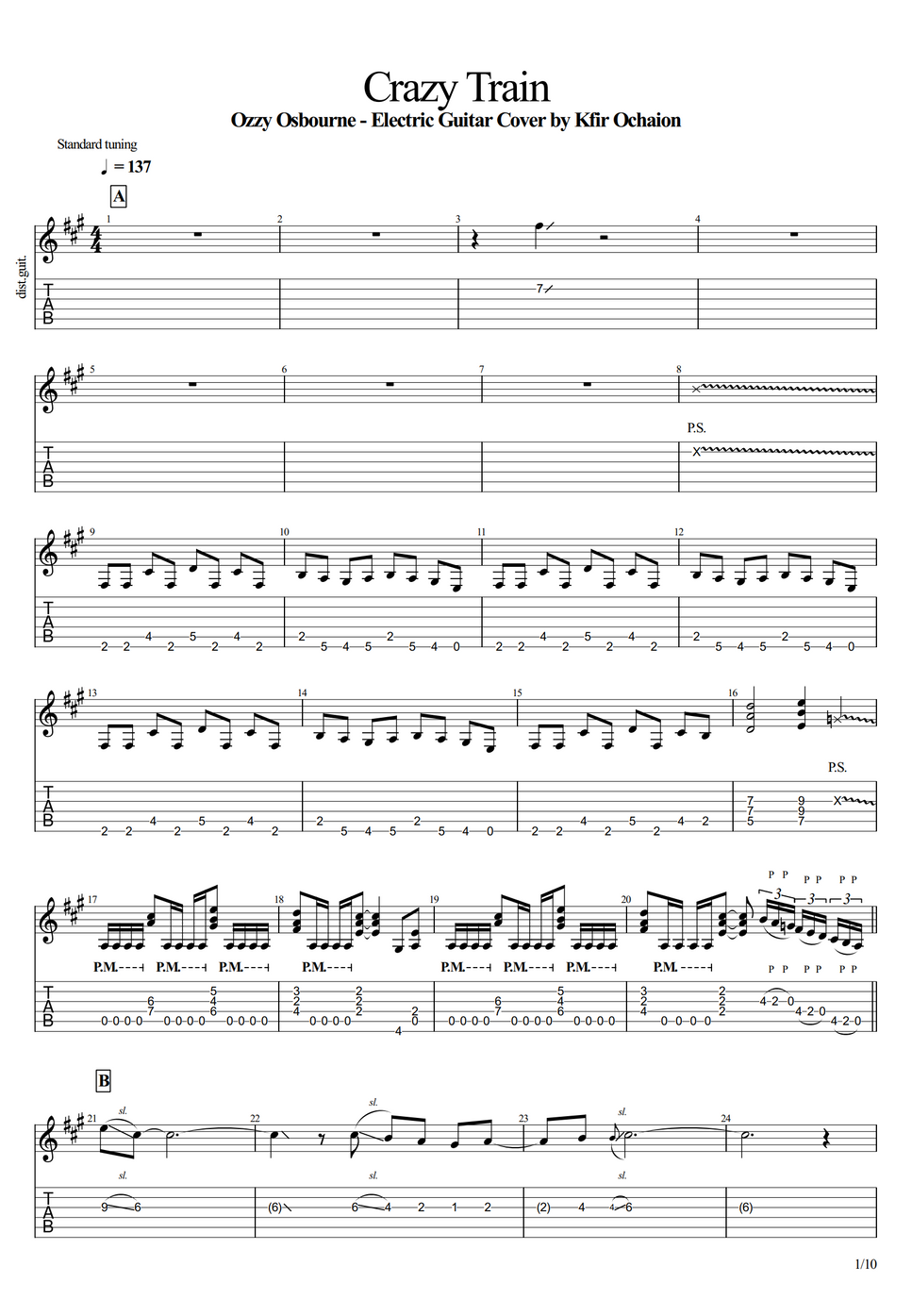 Ozzy Osbourne Crazy Train TAB by Kfir Ochaion