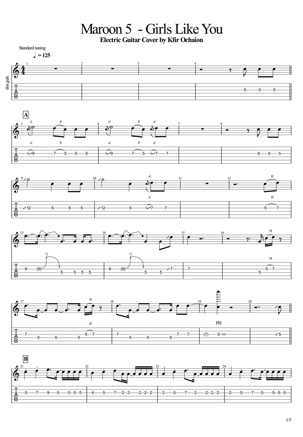 Maroon 5 Girls Like You TAB by Kfir Ochaion