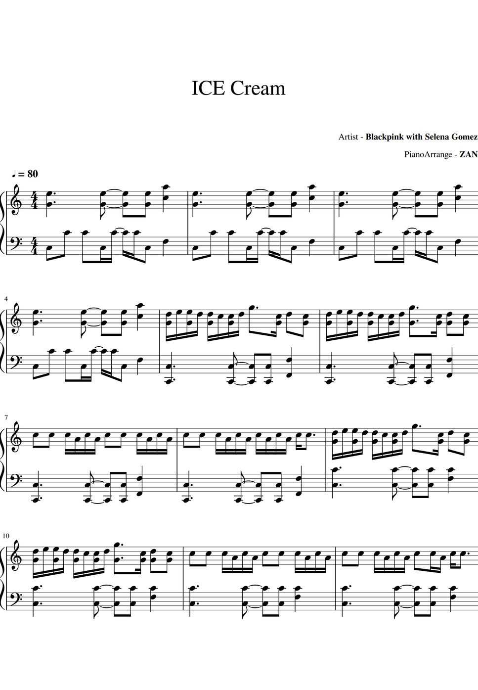 Blackpink Ice Cream (with Selena Gomez) Two Keys Piano Lembar