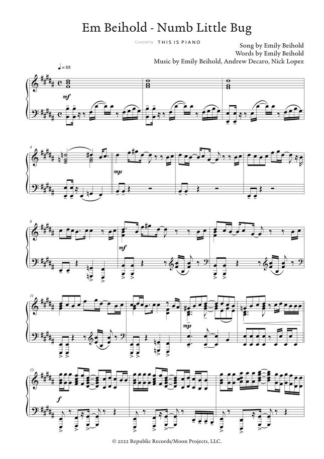 Em Beihold Numb Little Bug by THIS IS PIANO楽譜