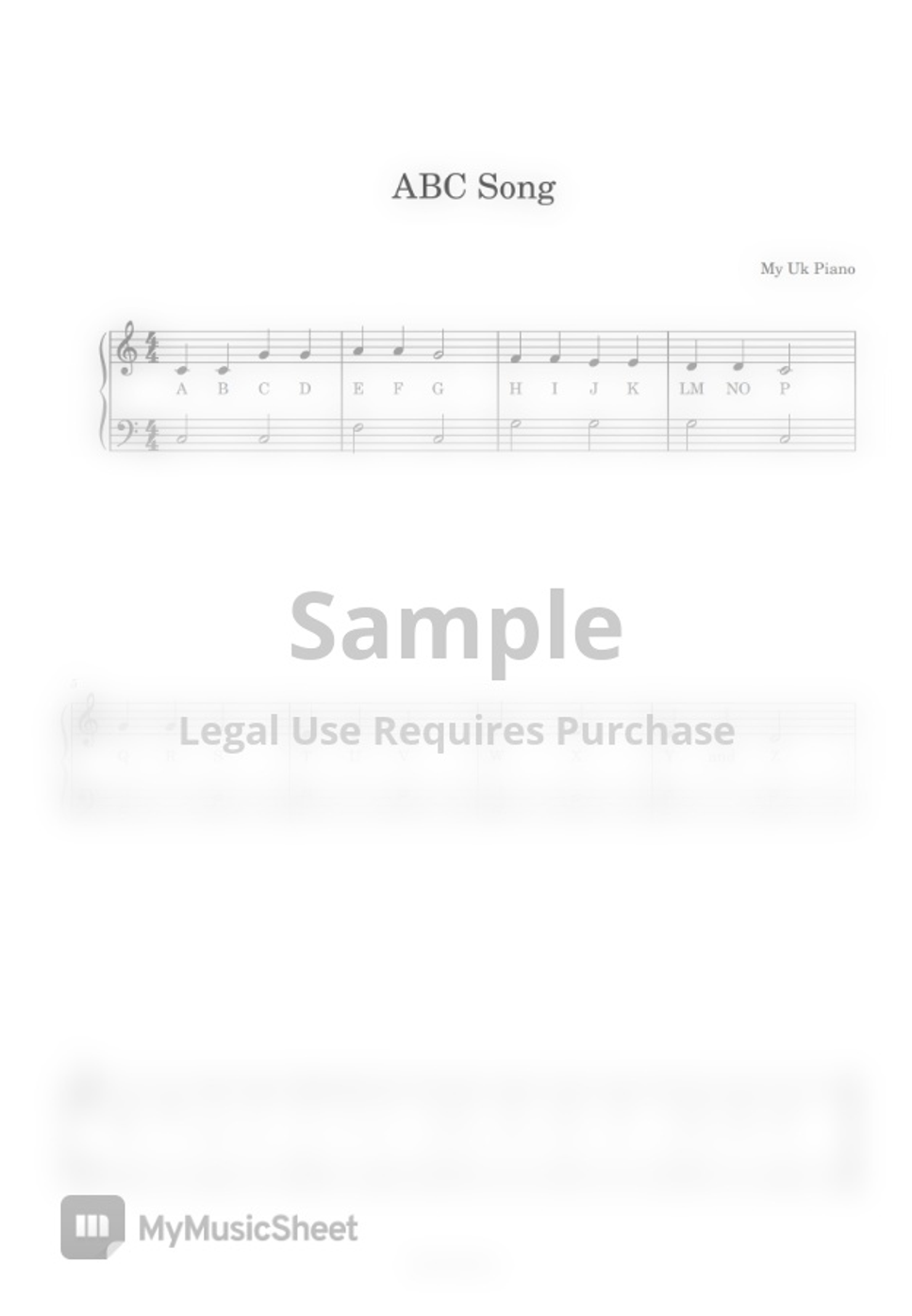 ABC 노래 (ABC Song) (매우쉬운 피아노악보) Sheet by My Uk Piano