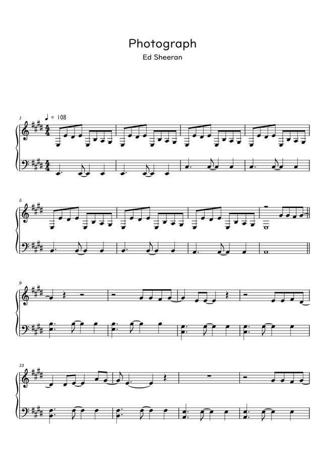 Ed Sheeran Photograph (Sheet Music, MIDI,) by Roxette Sheet Music