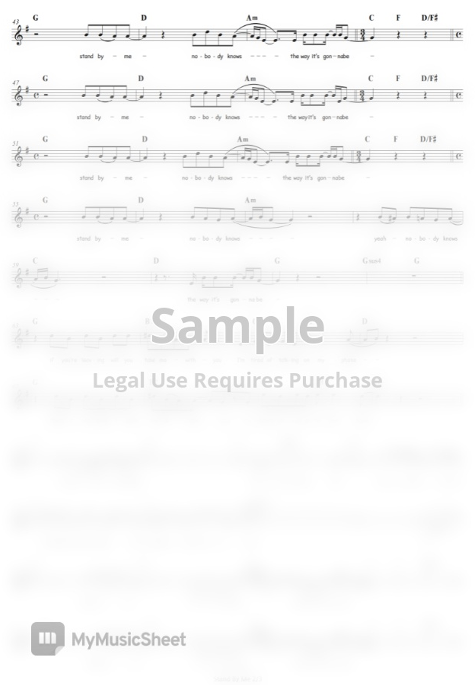 Oasis Stand By Me Vocal Sheet