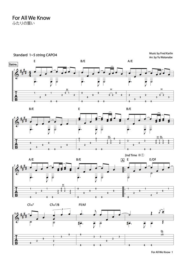 Carpenters For All We Know By Yu Watanabe Sheet Music Carpenters For All We Know By Yu Watanabe Sheet Music