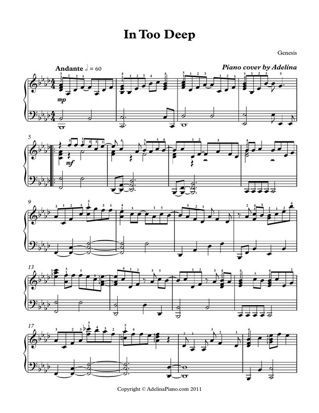 Genesis In Too Deep by Adelina Piano Sheet Music Genesis In Too Deep by Adelina Piano Sheet Music