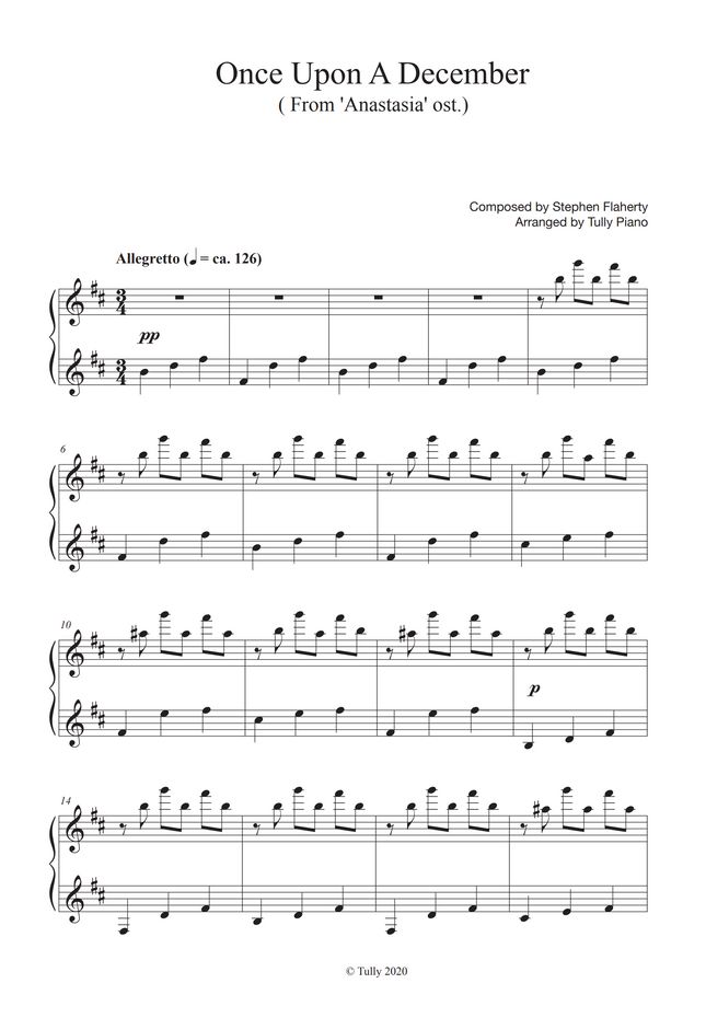 Anastasia Once Upon A December By Tully Piano Sheet