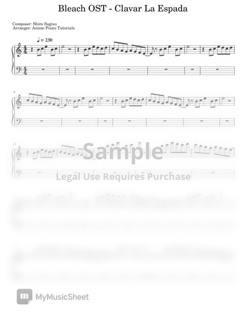 Bleach Clavar La Espada by Anime Piano Tutorials Sheet