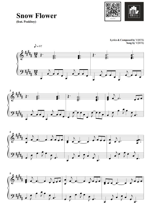 BTS V Snow Flower (feat. Peakboy) by HANPPYEOMPIANO Sheet Music