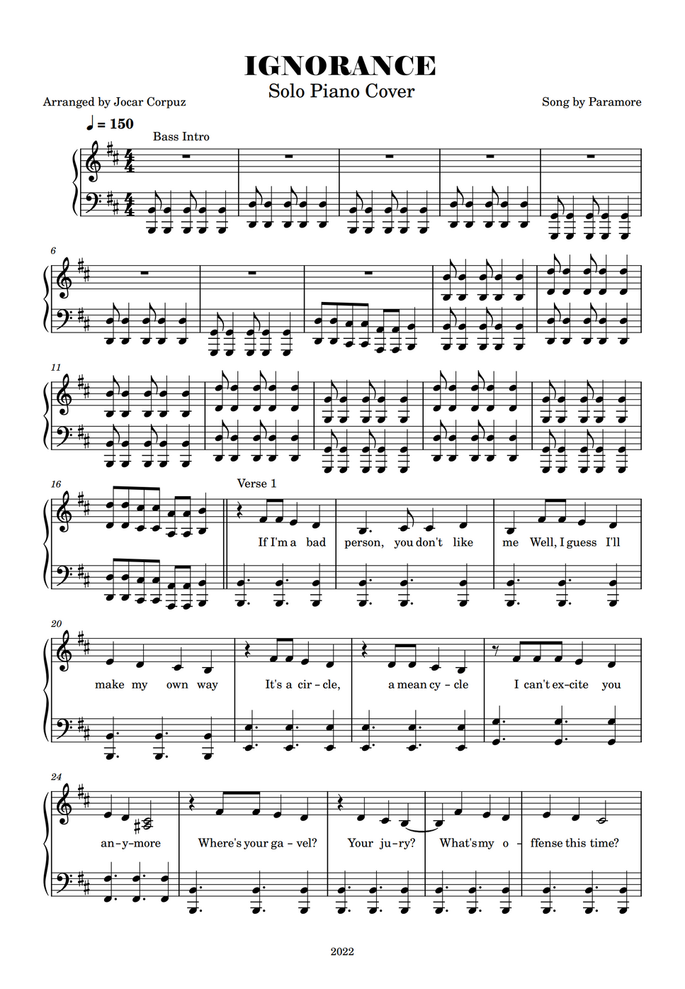 paramore-ignorance-by-jocar-corpuz-partition-musicale