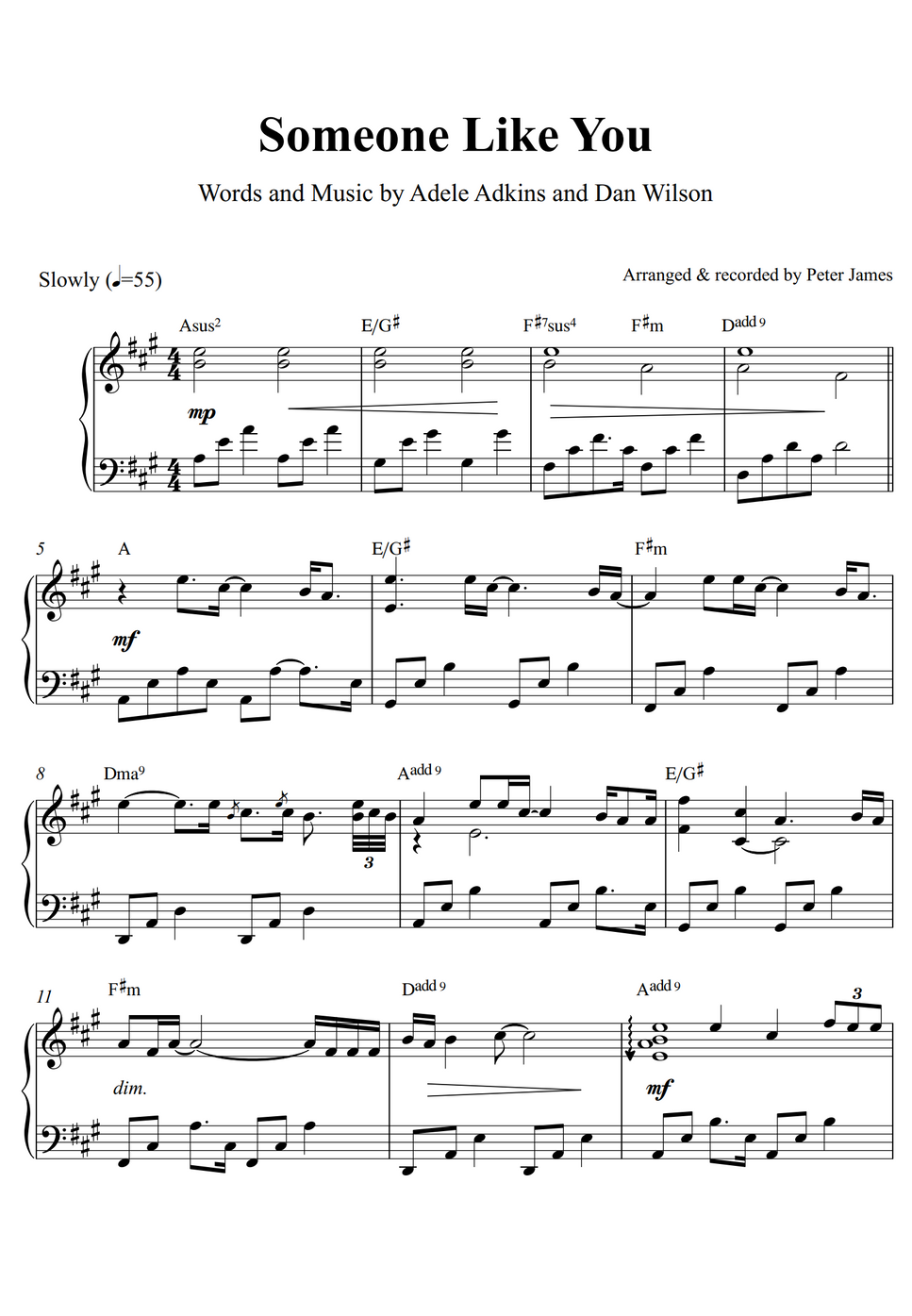 Adele - Someone Like You (Piano Solo) Spartito