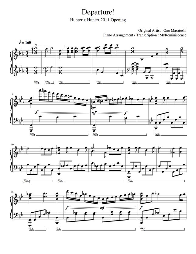 Ono Masatoshi Departure Hunter X Hunter 2011 Opening By Aoryn MyReminiscence Sheet