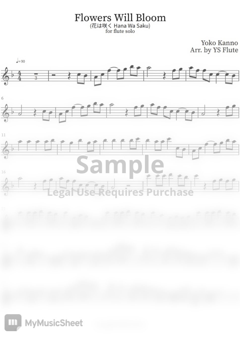 Japanese song Flowers Will Bloom 花は咲く(Hana wa Saku) 악보 by YS Flute