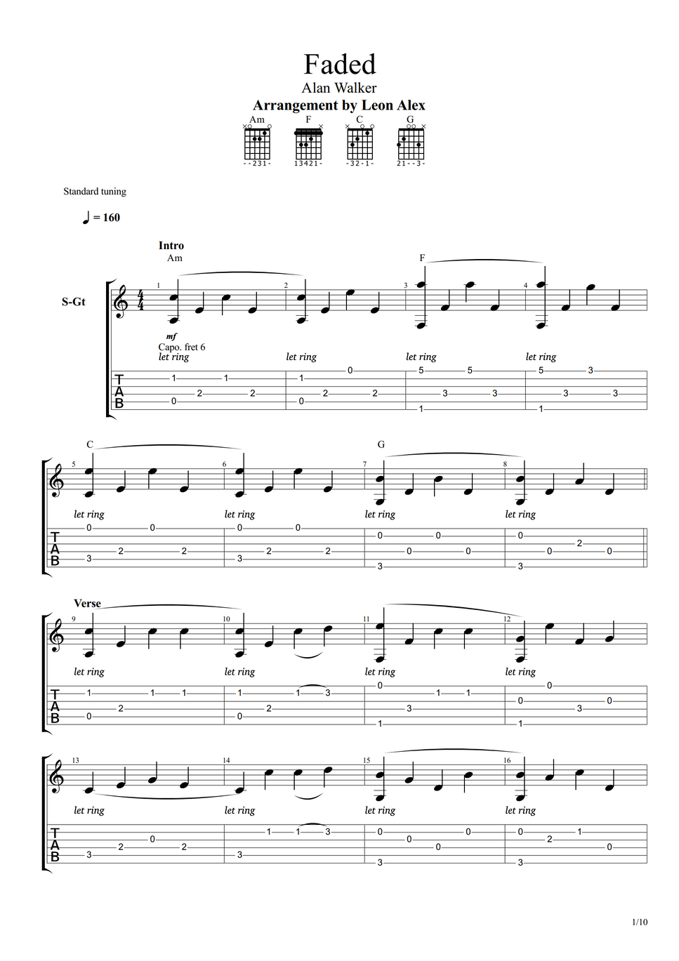 Alan Walker Faded (Guitar) by Leon Alex Sheet